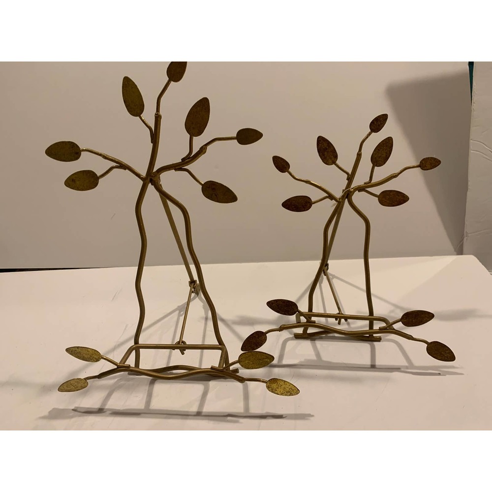 2 Gold tone metal easel style plate or photo holders